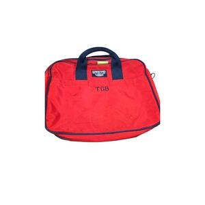 VTG  Lands End Red/ Navy Square Nylon Luggage carries Size M TGB ON IT